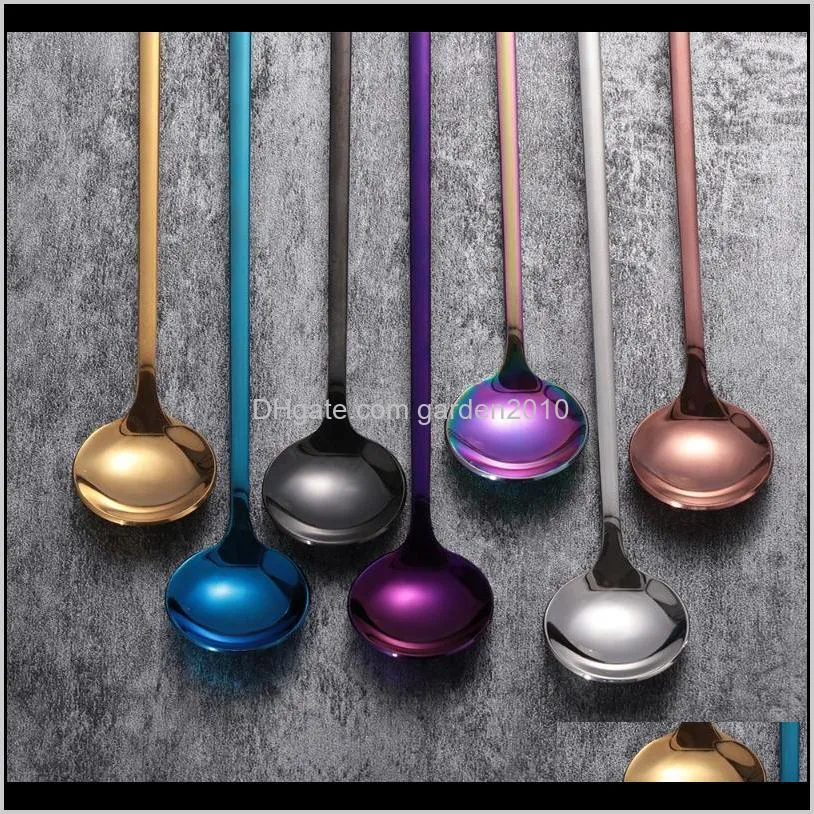 24cm long handle spoon stainless steel coffee spoon dessert ice cream teaspoons spoons kitchen flatware drop shipping