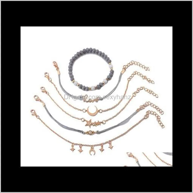 kimter bohemian summer bracelet alloy 6pcs/set charm pentagram moon letter pendant bangle beach woven bracelets women girls jewelry
