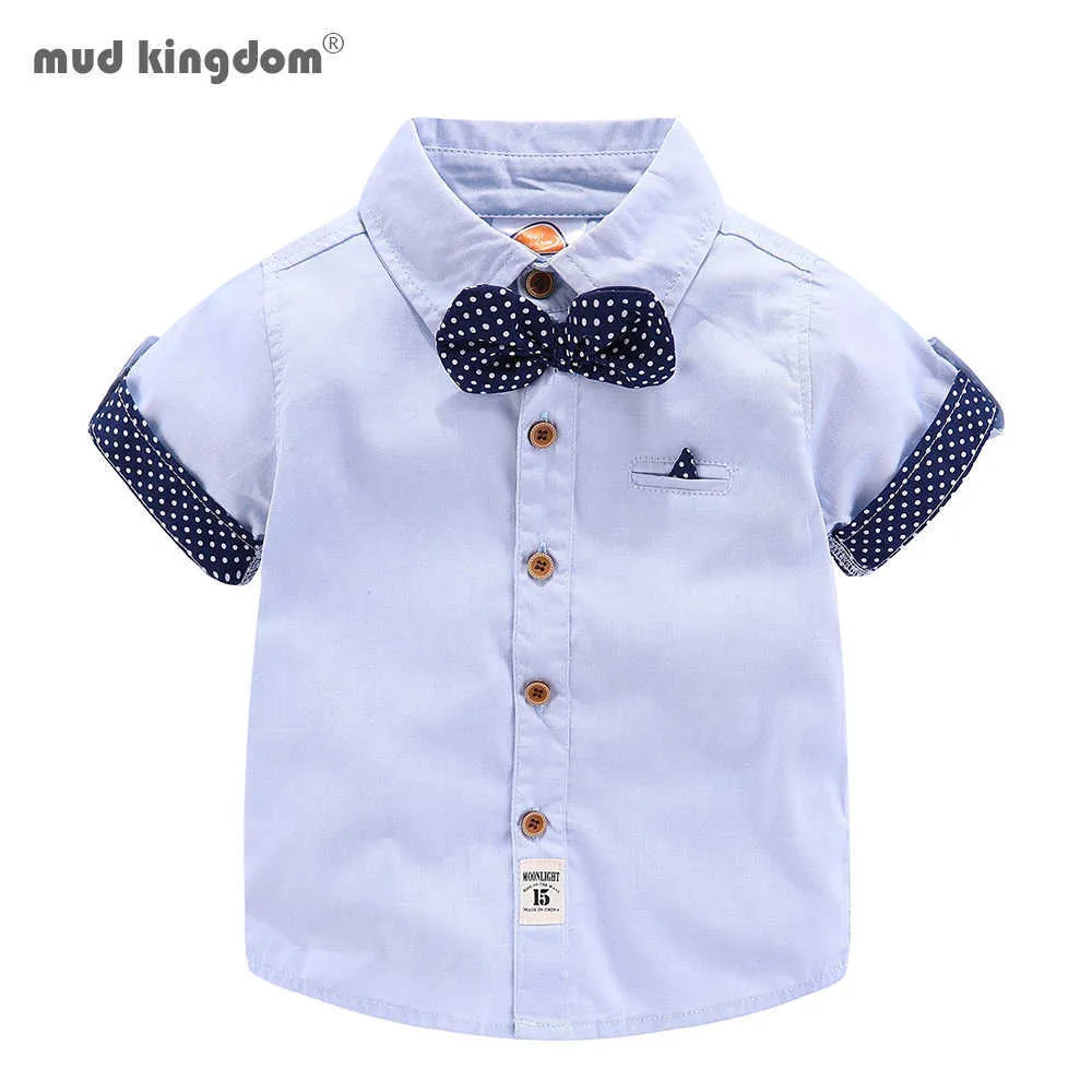 Mudkingdomsummer camisa de bebê polka-ponto de manga curta clássico casual crianças roupas lapela 210615