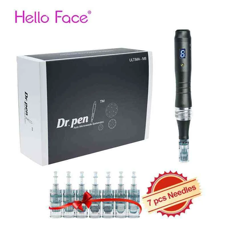 DR Pen Ultima M8 с 7 шт. Картриджи Беспроводная Derma Pen Care Cate Kit Kit Microneedle Home Использование Beauty Machine 21224