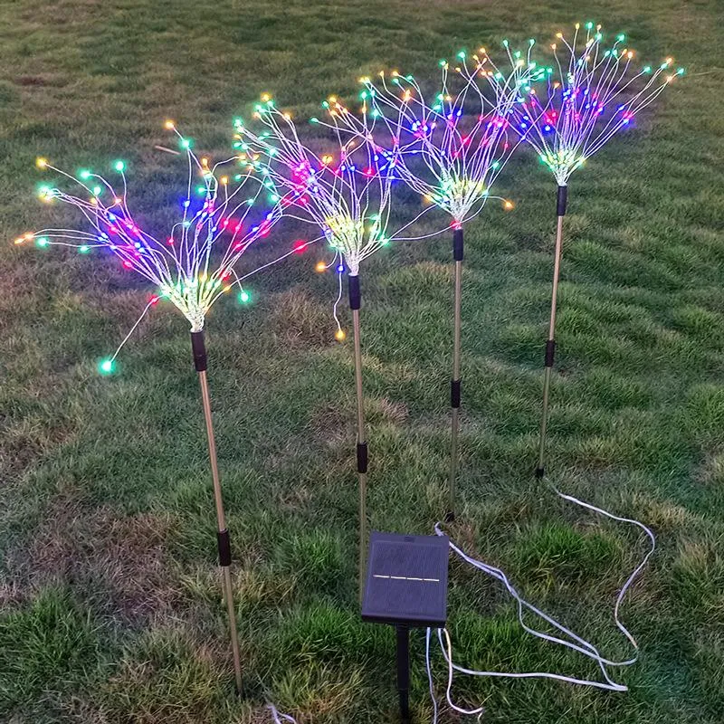 Lampade da prato 8 modalità Luci a LED per fuochi d'artificio solari Ghirlanda di fata impermeabile per esterni 384 LED Stringa di luci Giardino Strada Decorazione natalizia