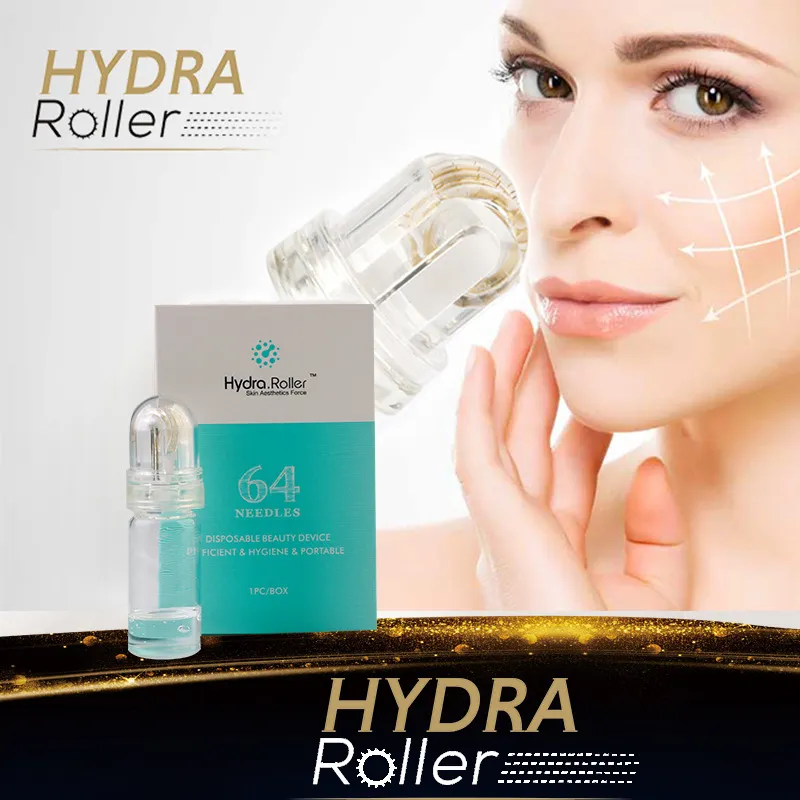 Hydra Roller 64 Pin 1mm Microneedle Roller Punte in titanio Derma Aghi Cura della pelle Bottiglia Rulli Iniezione di siero Strumento viso riutilizzabile