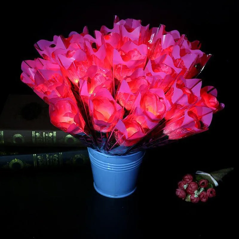 LED Light Up Rose Glowing Silk Flower Birthday Party Supplies Wedding Decoration Valentines Mothers Day Halloween Fake Flowers