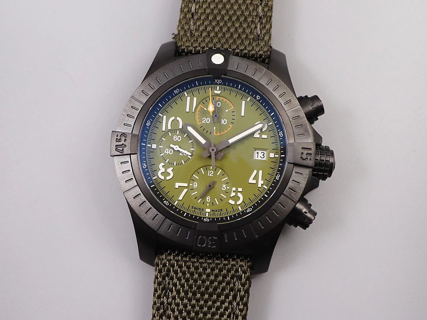 TF(Technology Factory) watch size 45mm with 7750 chronograph movement frosted pattern dial high and low density nylon canvas strap