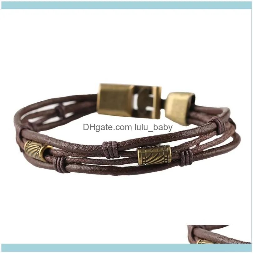 Tennis Brown Alloy Simple Multilayer Men Leather Geometric Punk Bangle Fashion Bracelets Rope Chain Black Jewelry Accessories1