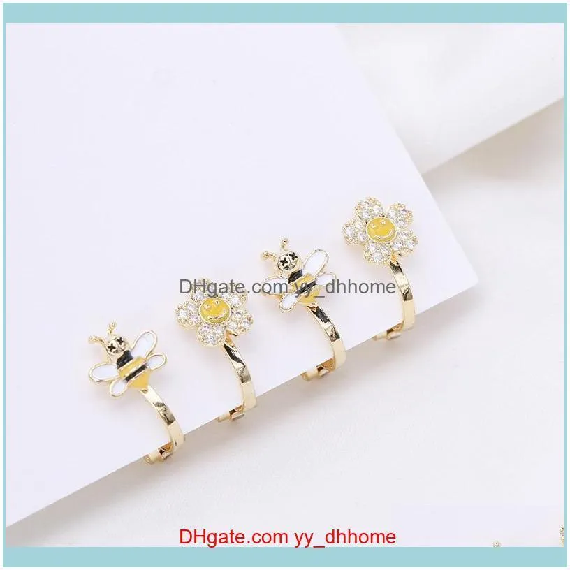 hot selling trend cute bee flower ear bone clip jewelry women personality luxury 18k gold plated shiny zircon no pierced earrings