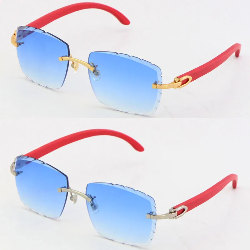 NEW Rimless Blue Wood C Decoration Vintage Luxury Sunglasses Hot Square shape face Carving Lens Unisex driving glasses 18K gold metal frame Eyewear male and female