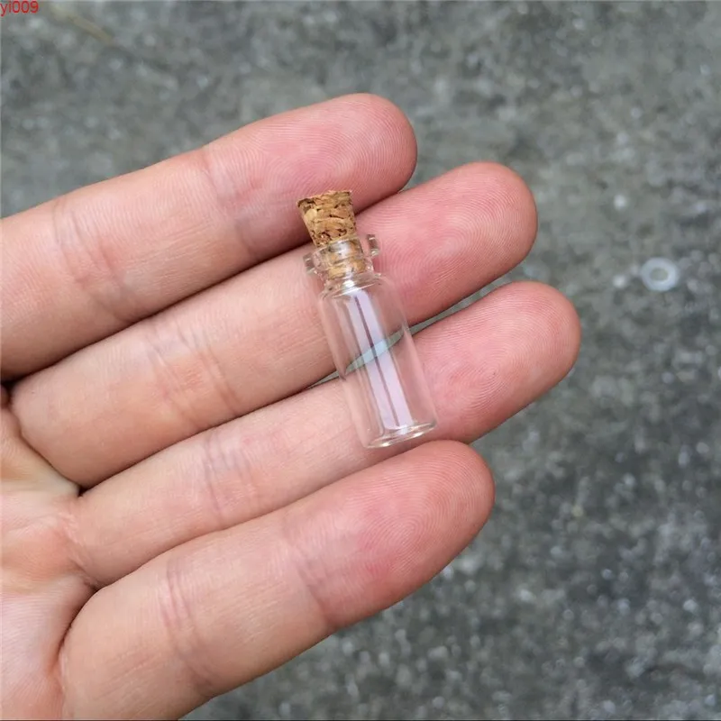 Barattoli di fiale di vetro 10 * 24 * 5mm Mini bottiglie trasparenti da 0,8 ml con tappo in sughero Vuoto piccola bottiglia dei desideri 300 pzlotjars