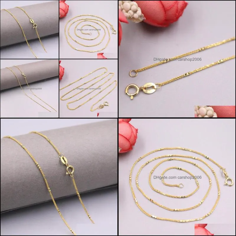 Fine Pure Au750 18kt Yellow Gold Chain 1mmW Women Wheat Link Bead Necklace 16.5inch 1.8-2g Chains