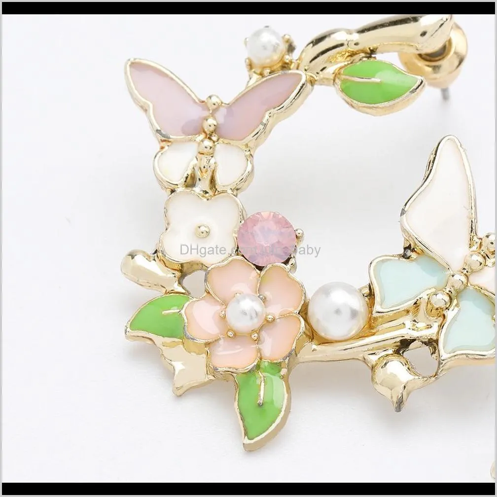 creative fashion alloy oil dripping pearl flower personalized butterfly earrings sweet girl heart artistic earring