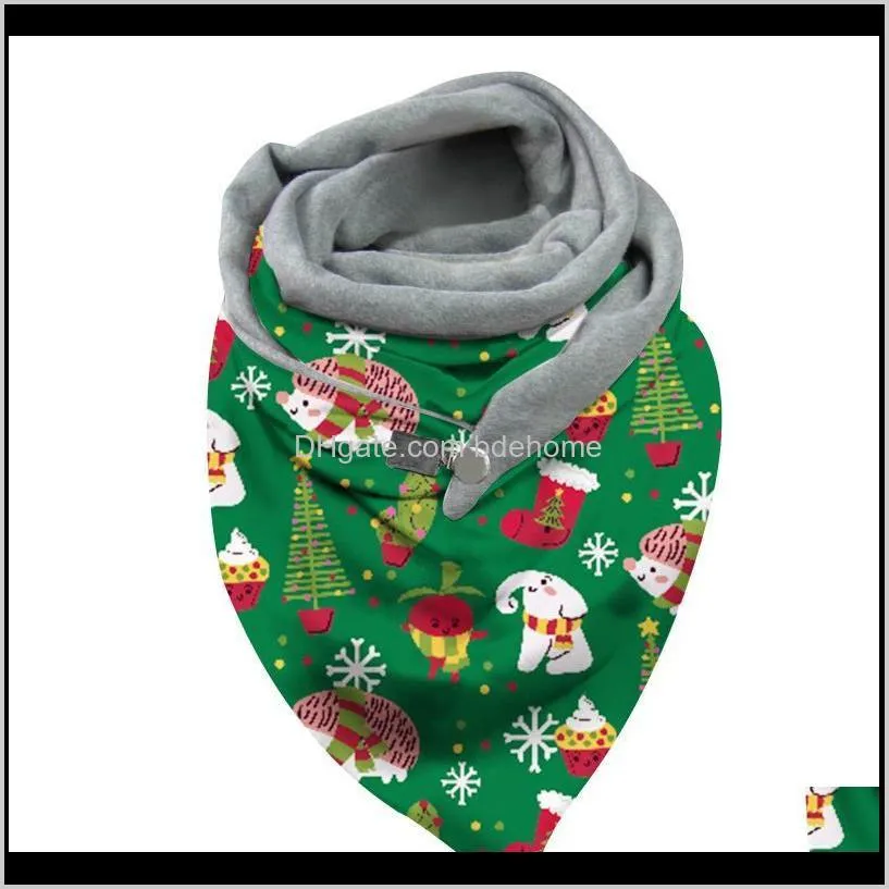 women christmas printing scarf fashion retro multi-purpose shawl button scarf
