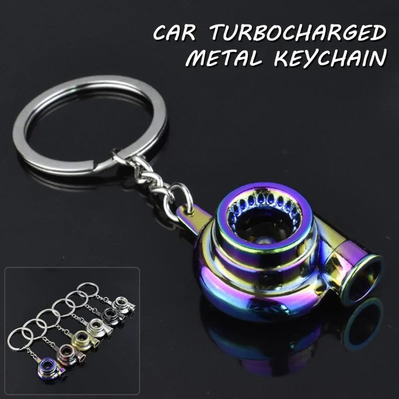 Nyckelringar Mini Turbo Turbocharger Keychain Spinning Turbine Key Ring Metal Pendant Car Interiör Tillbehör Hårtork Kreativa gåvor