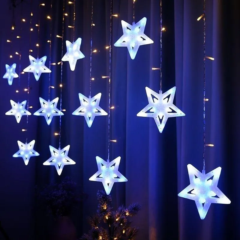 Strängar 2.5m juldekoration Garland ledande stjärngardinljus 220V utomhus/inomhusfönster bröllopsfestfestival Fairy String