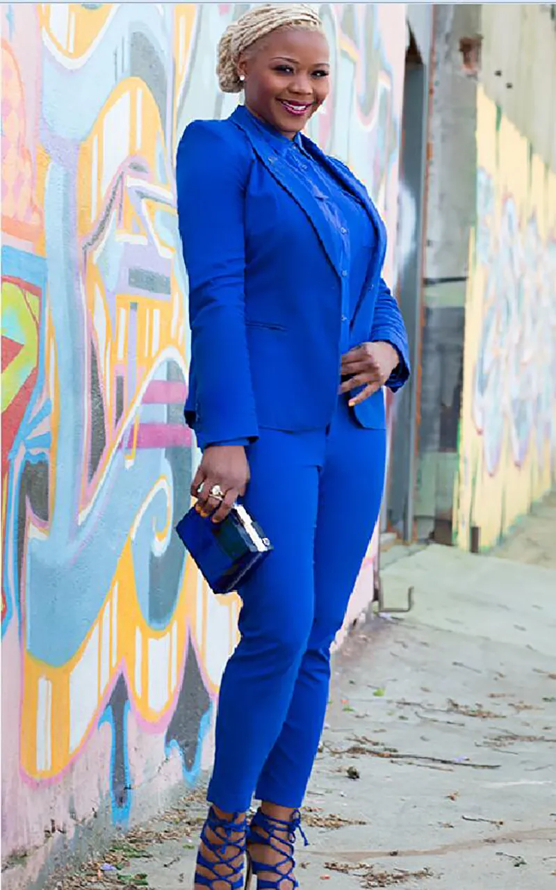 Royal Blue Plus Size Blazer and Pants Set for Women - Casual and Elegant  Office Wear