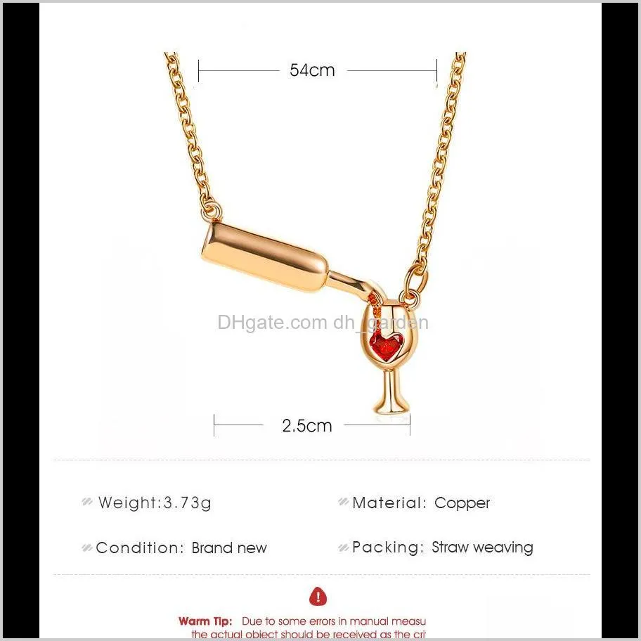 silver rose gold chain wine glass pendant necklace women cubic zircon red heart wine cup charm necklace choker