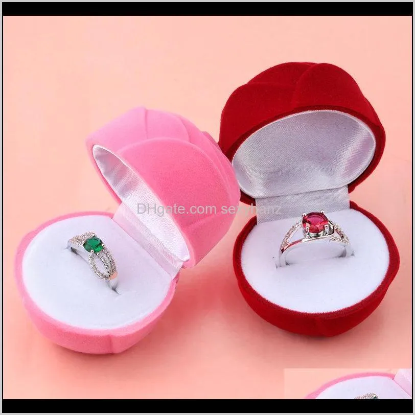 1 piece pink/red rose flower jewelry box velvet wedding ring box necklace display gift container case for jewelry packaging