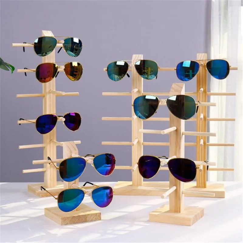 Fashion Sunglasses Frames Glassess Display Stand Handmade Wooden Rack Shelf Show Eyeglasses Holder Wood Counter Home Mall Glasses