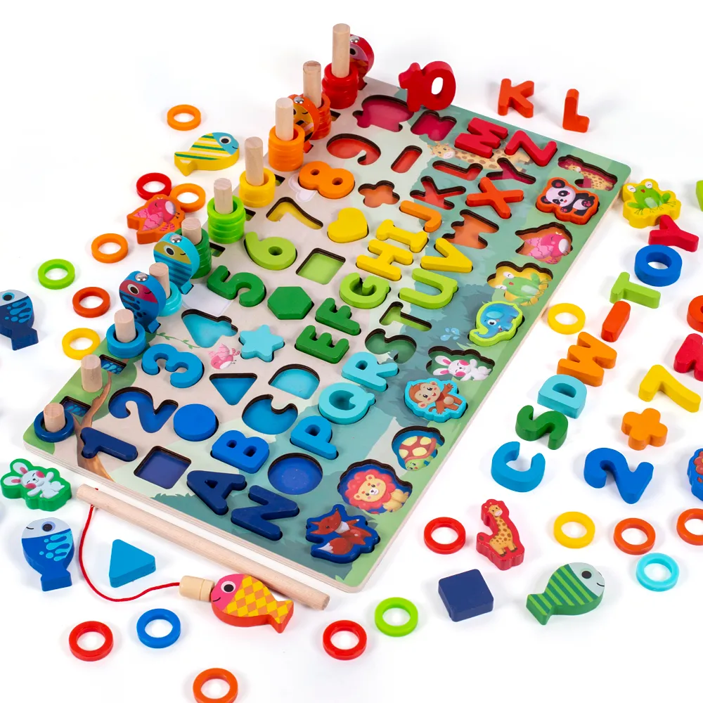 Blocchi matematici educativi Giocattoli Sussidi didattici Figura Puzzle di corrispondenza Geometria prescolare Giocattolo digitale Regalo per bambini W0