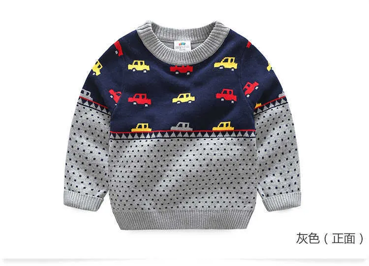  Spring Autumn Winter 2-10 Years Gift O-Neck Knitted School Color Patchwork Cartoon Car Baby Kids Boys Christmas Sweaters (11)