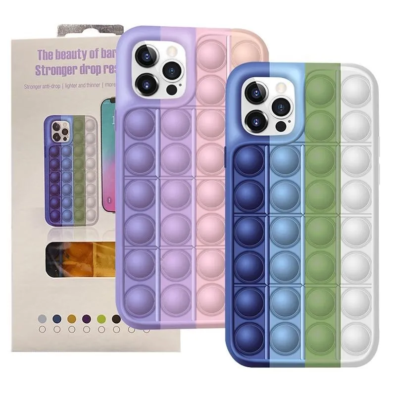 Пережитие стресса Pop Fidget Toys Push Bubble Silicone Case для iPhone 13 12 11 Pro Max 6 6S 7 8 плюс X XR XS XSMAX мягкая игра