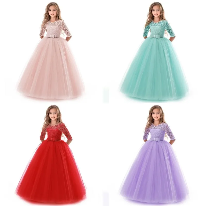 Kids Bridesmaid Lace Girls Dress For Wedding and Party Dresses Evening Christmas Girl long Costume Princess Children Fancy 6 14Y 2567 Q2