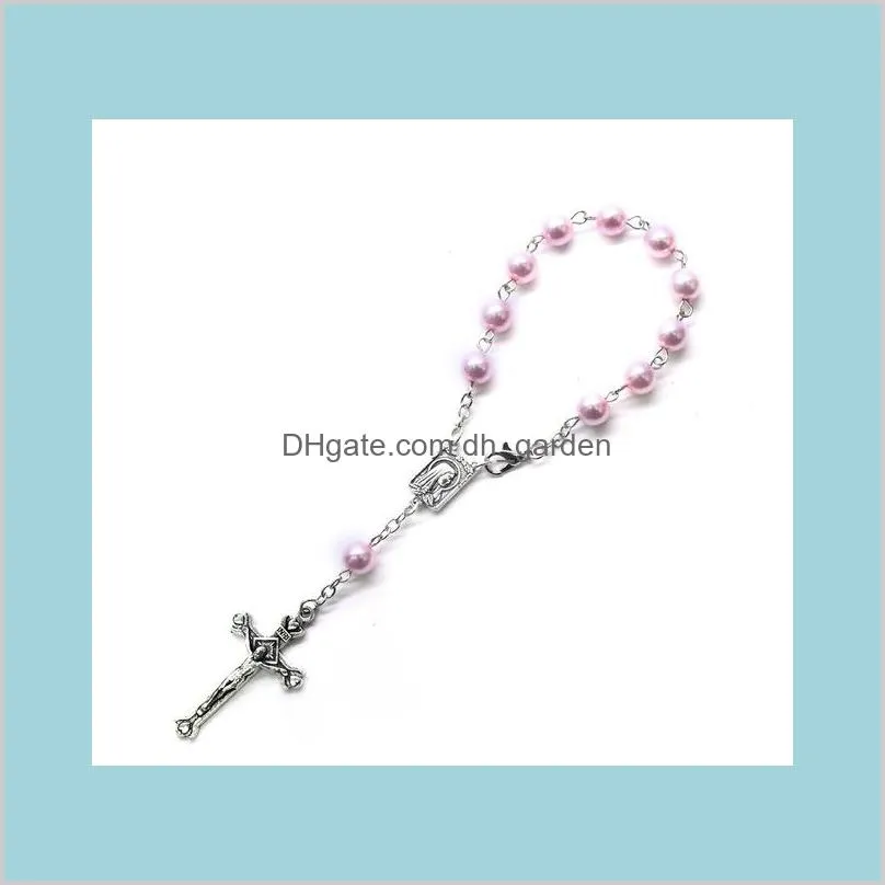pearl cross bracelet vintage cross rosary bracelet for men women religious jewelry many colors