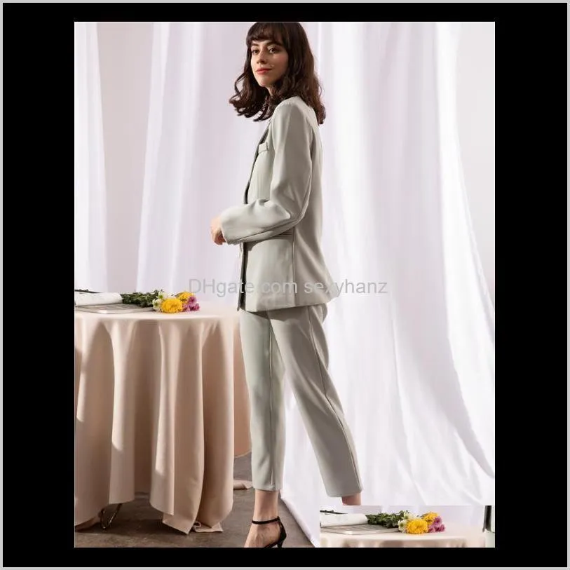 colorfaith 2020 new spring woman sets two piece outfits matching pants casual double breasted office elastic waist suit ws12721
