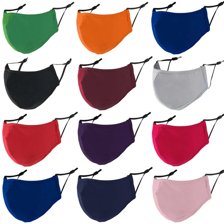 3-lagige Baumwollmasken für Erwachsene, staubdicht, atmungsaktiv, schwarz, blau, grün, rot, grau, orange, rosa Gesichtsmaske, waschbare Anti-Haze-PM2,5-Gesichtsmaske auf Lager