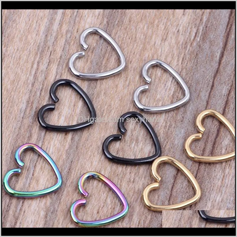 40pcs/lot mixed 4 colors ear cartilage earrings piercing heart labret rings lip hoop nose rings body jewelry