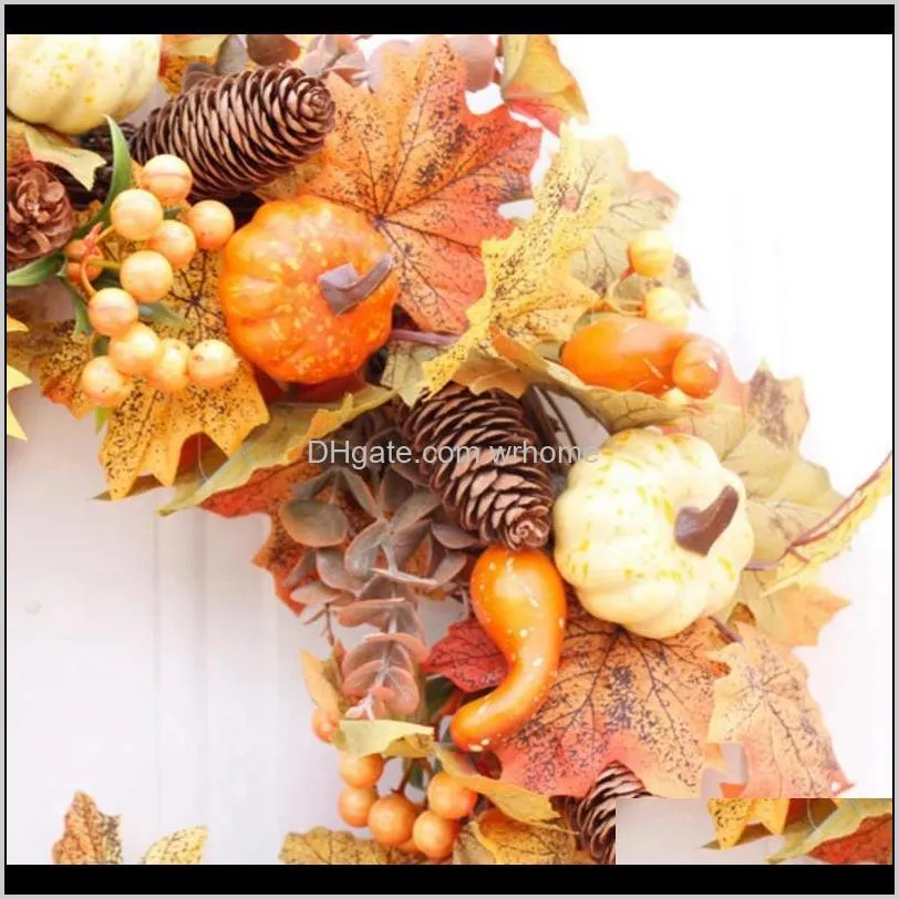Autumn Theme Door Wreath Artificial Pumpkin Berries Pine Cone Maple Manmade Garland Cloth Rattan Material Home Decoration Suppli1