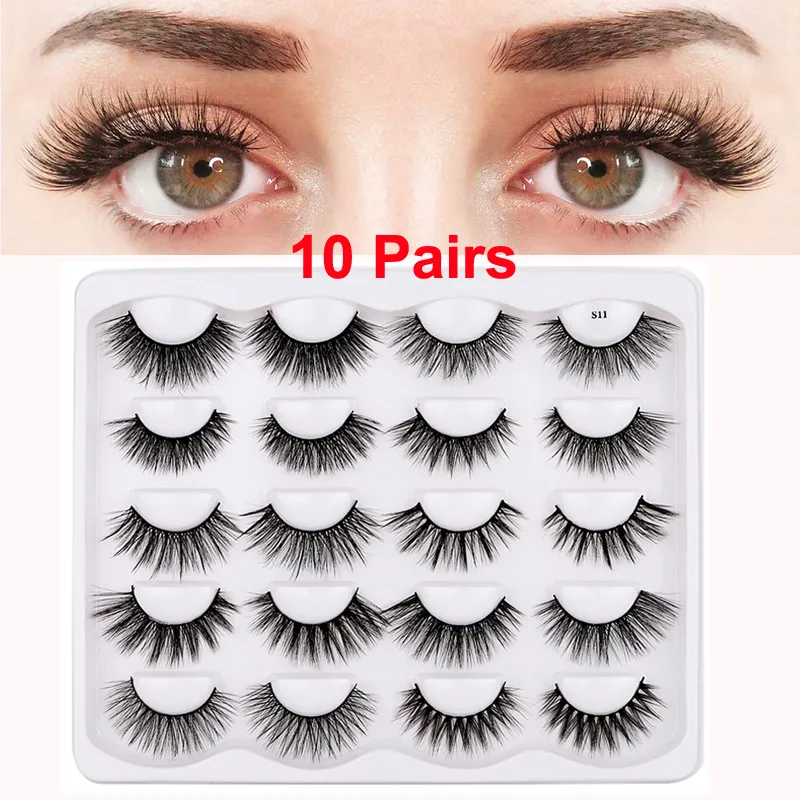 3D False Eyelashes Handmade Faux Mink Lashes lightweight soft 10 Styles Dramatic Volume Thick Natural Eyelash Wispy Fluffy Eye Makeup Tools