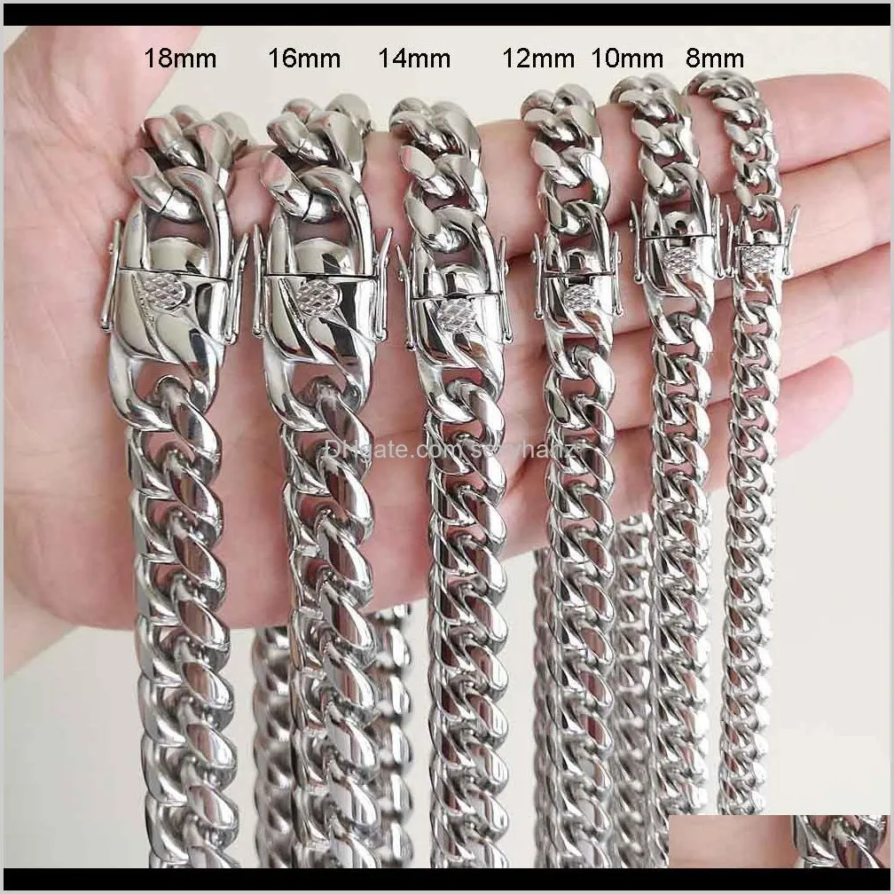 & Drop Delivery 2021 Men Women Cuban Chains Necklace Bracelet 316L Stainless Steel Jewelry Sets High Polished Hip Hop Choker Link Double Safe