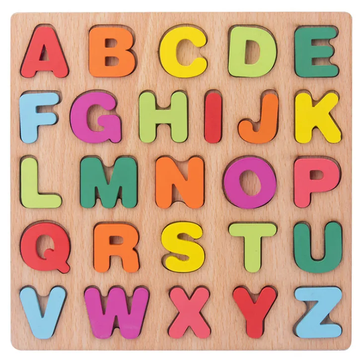 Nya Trä 3D Pussel Blocks Toy Kids Engelska Alfabetnummer Kognitivt Matchande Board Baby Early Educational Learning Leksaker För Barn W4