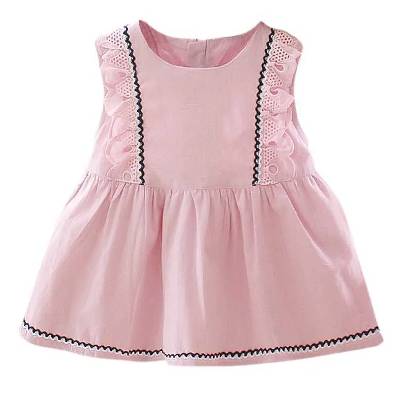 Estate Neonate Vestito Carino Infantile Del Bambino Della Ragazza Dei Capretti Vestito Da Principessa In Cotone Solido Senza Maniche Rosa Bianco Vestito Giallo 0-3T Q0716