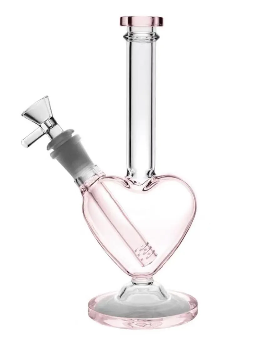 Wholesale Heart Shaped 9 Inch Pink Glass Bong With Filter For Smoking