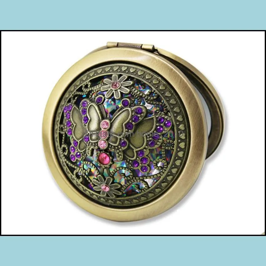 Mini Pocket Retro Vintage Style Butterfly/flower/Peacock Makeup Cosmetic Pocket Compact Stainless Mirror DHL Free