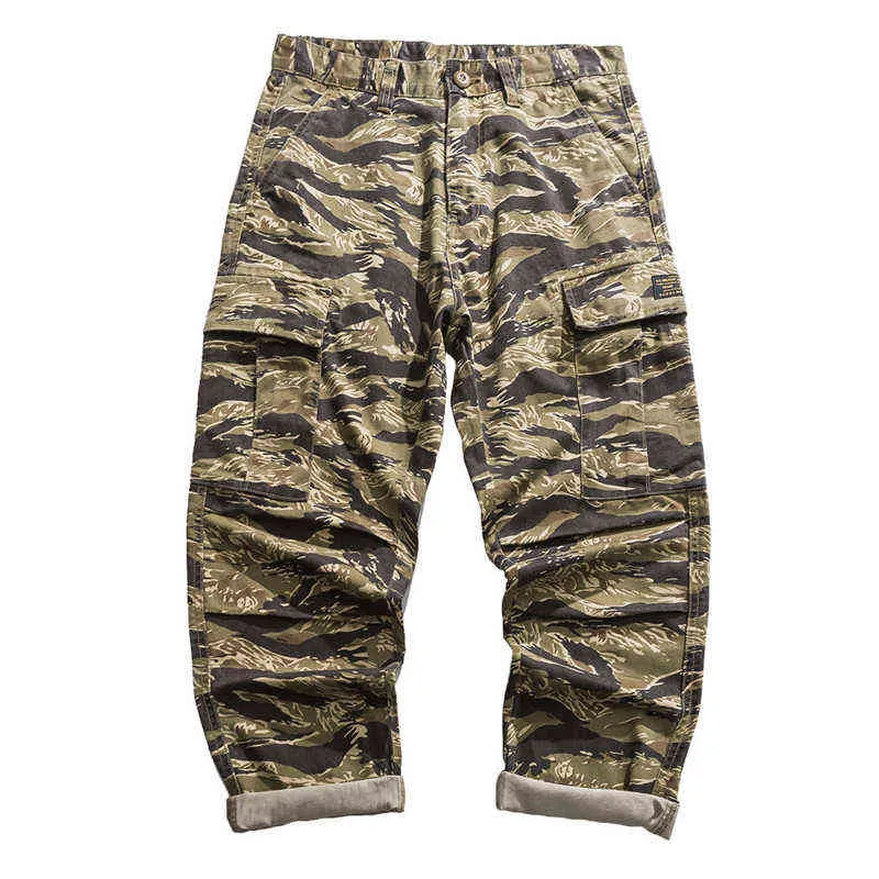 Pantaloni cargo mimetici a righe tigre Pantaloni da lavoro multitasche militari da uomo Pantaloni larghi casual da esterno Uomo H1223