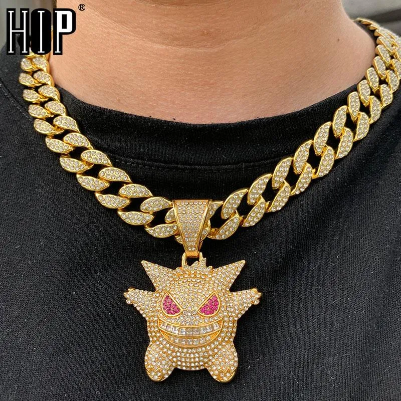 Hip Hop Iced Out Gengar Bling Ghost Alloy Gold Color Hanger Ketting voor Mannen Vrouwen Sieraden met kettingen Kettingen