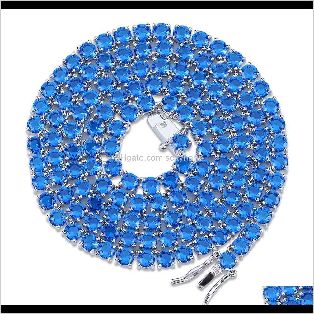 1 row 4mm width micro pave red blue zircon stone tennis link chain hip hop iced out bling necklace for women men