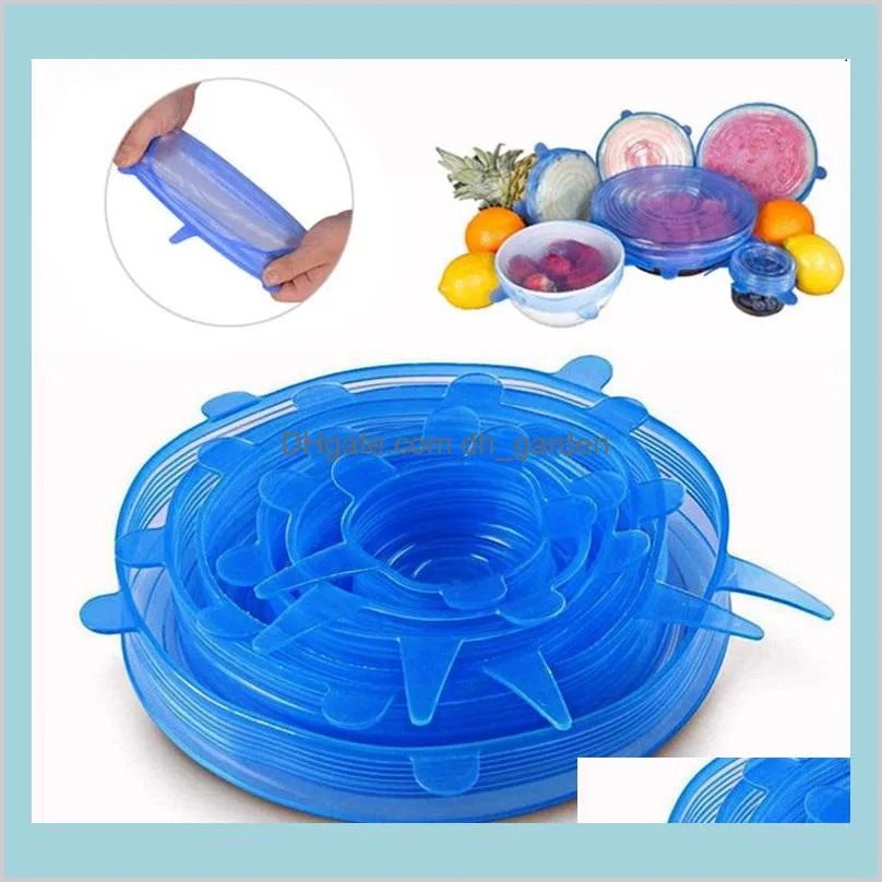 Autre cuisine barre à manger maison jardin 1 ensemble de couvercles de pot d'aspiration extensible Sile 6pcsset de qualité alimentaire frais gardant le joint d'étanchéité couvercle outil de couverture de casserole