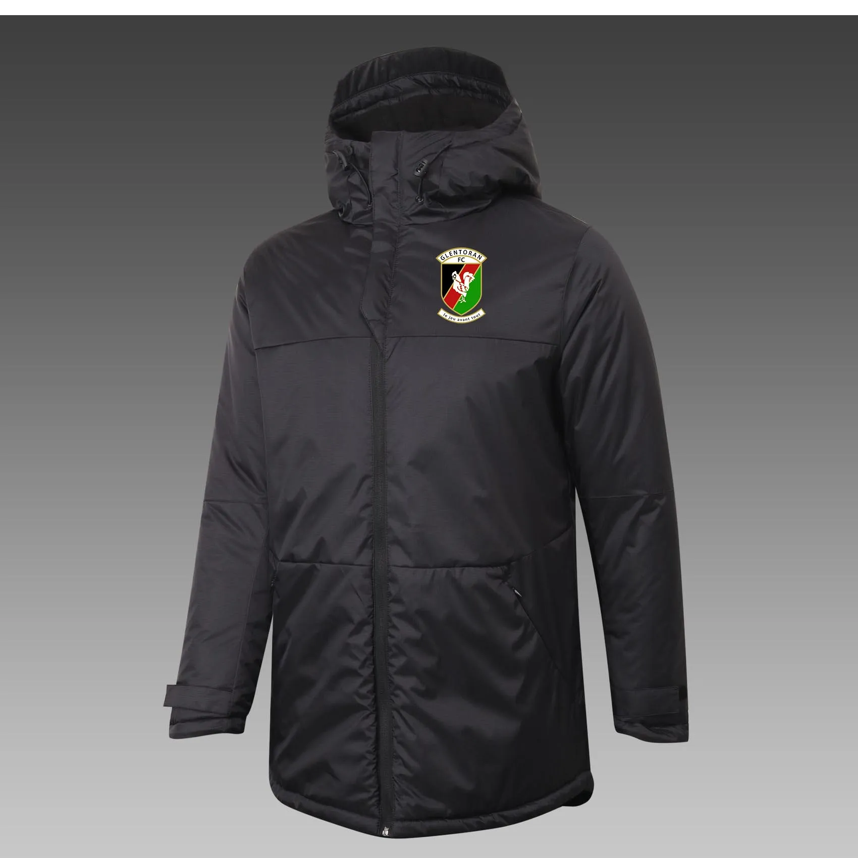 Mens Glentoran F.C. Down Winter Jacket Long Sleeve Clothing Fashion Coat Outerwear Puffer Soccer Parkas Team emblems customized