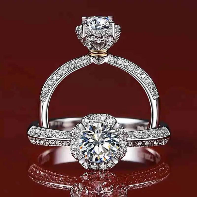 Luxuriöse echte Moissanit-Ringe für Damen, Silber 925, 18 Karat Roségold vergoldet, Ring 1 Karat (6,5 mm), weiße D-Farbe, feiner Schmuck