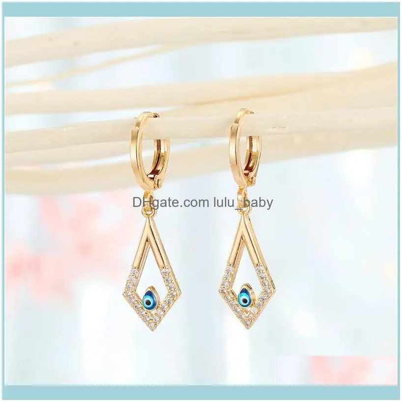 Hoop & Huggie 1pair Vintage Crystal Hollow Rhombus Evil Eye Women Earrings Cool Fashion Lady Drop Dangle Earring Jewelry Gift1