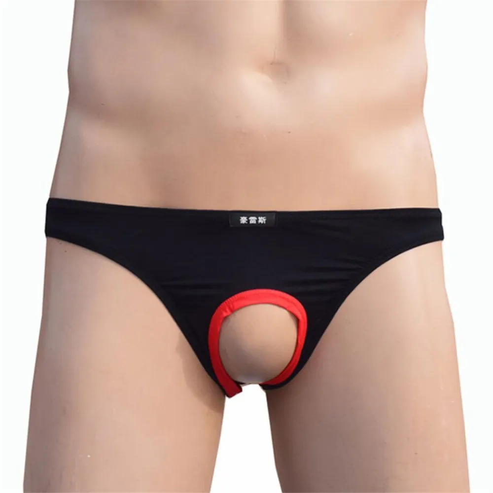 Underpants Penis Hole Pouch Open Mens Erotic Briefs Exposed Cock Gay Sexy  Underwear Sissy Ice Silk Panties M-xxl