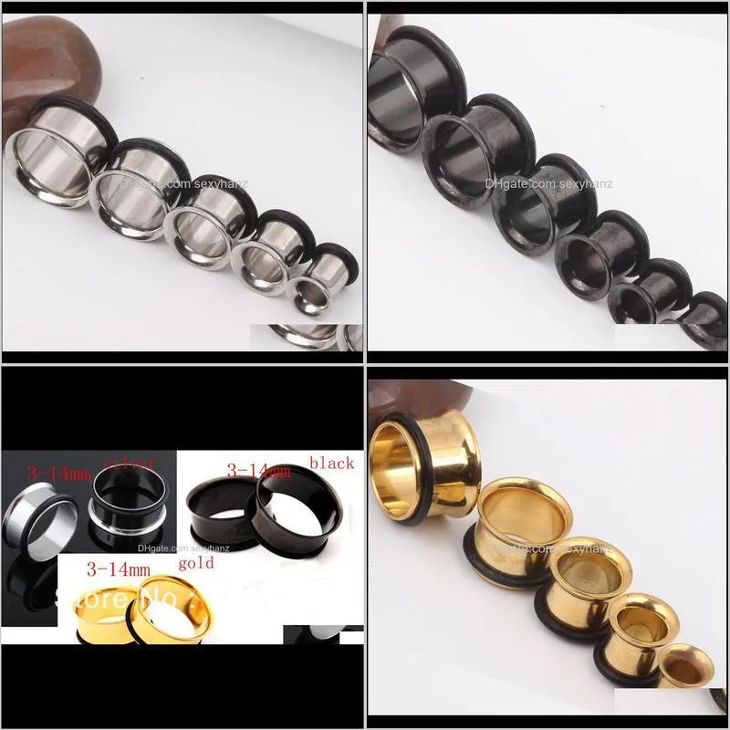 wholesales 96pcs/lot mix 3 colors 8 size stainless steel single flare flesh tunnel piercing ear guage f128