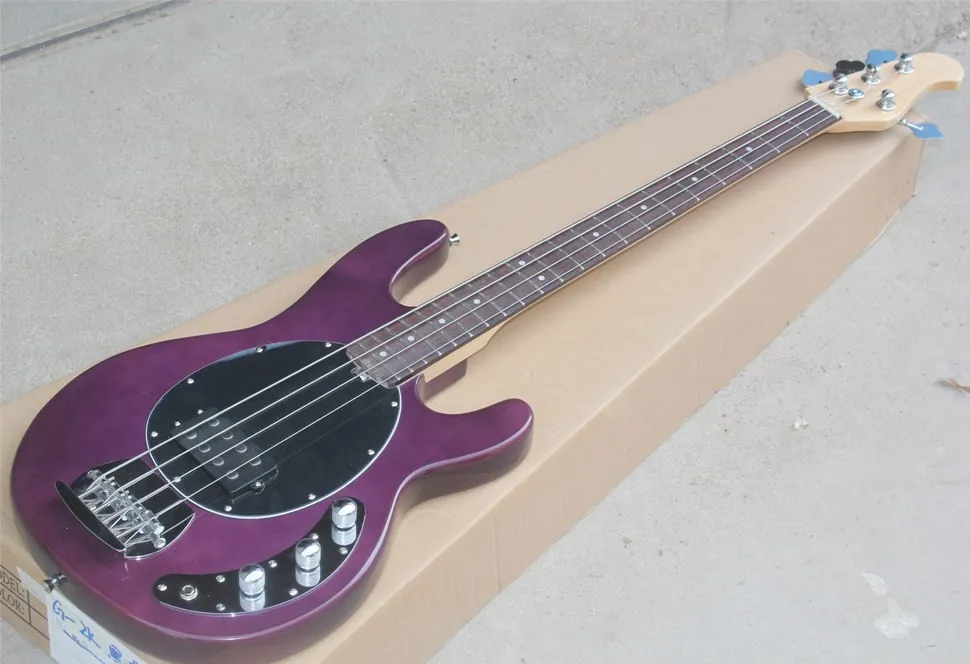 4-String 21-Fret Electric Bass Guitar with Purple Body, Dots Inlay, and ...