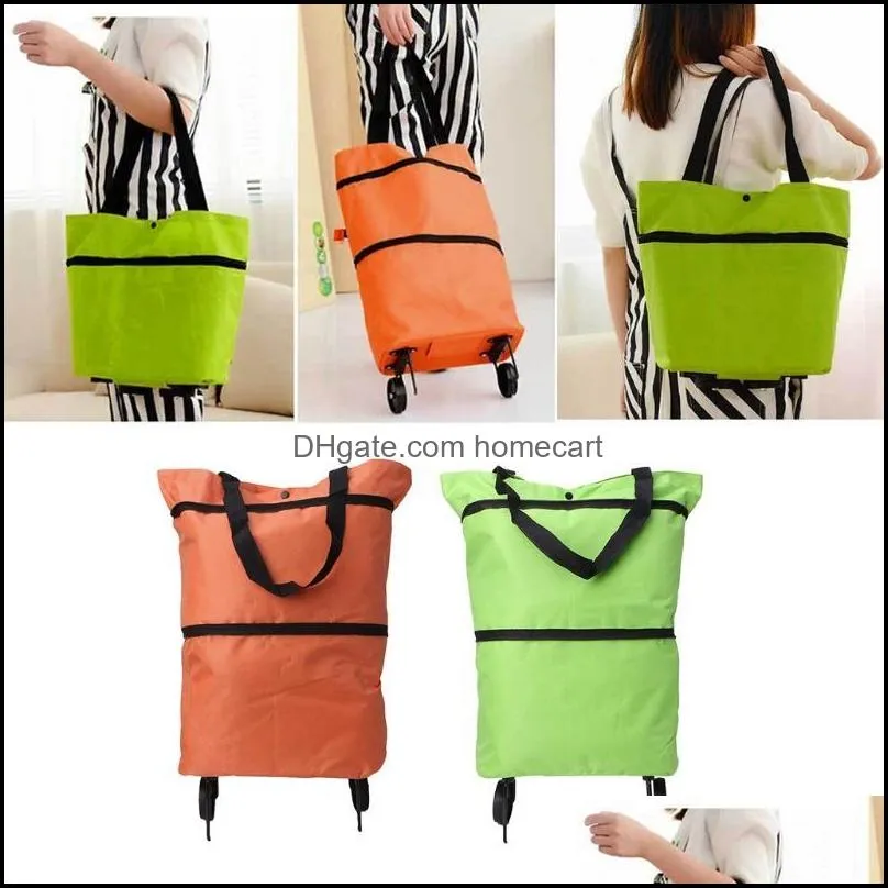 Shopping Bags THINKTHENDO Folding Fold Able Cart Grocery Handbag Tote Rolling Wheels