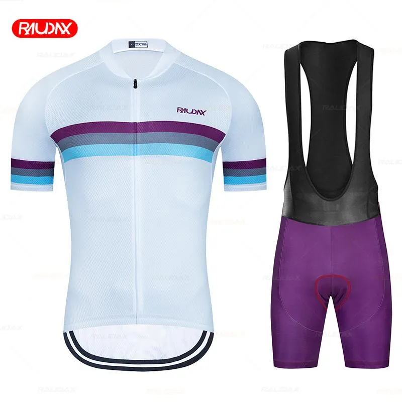 레이싱 세트 2022 Raudax Summer Brockyable Team Cycling Jersey 세트 자전거 착용 의류 19D 젤 패드 반바지 MTB Short Sleeve Sportwear