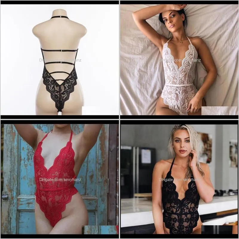 ahvit lace solid color women sexy bodysuits deep v neck halter bandage catsuits backless skimmy club romper ye-p1732765