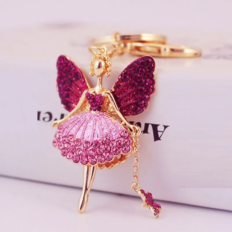Lovely Rhinestone Crystal Angel girl Keychain Keyring Pendant Angel girl Key Chain Ring Holder Alloy Keychains Gift